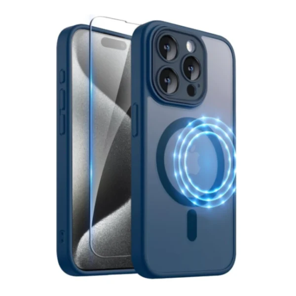 Frosted Magnetic Magsafe Case - iPhone 15 Pro Max - Blue Frosted Magnetic Magsafe Case - iPhone 14 Pro Max - Blue