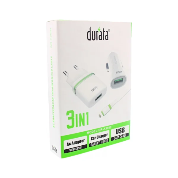 2321443.webp Durata 3in1 AC Adapter Car Charger USB Data Cable DRA3002