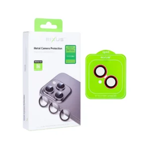 Rixus For iPhone 13, 13 Mini Metal Shield Camera Tempered Glass Red