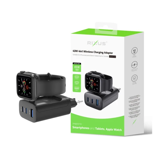 Rixus RXHC40 43W Charging Block For iWatch, iPhone, Airpods Black