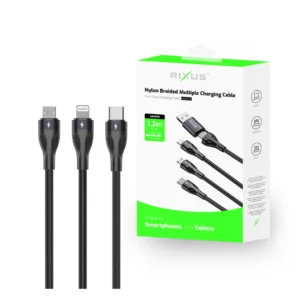Rixus RXUC23 Two-For-Three Fast Charging Cable Black