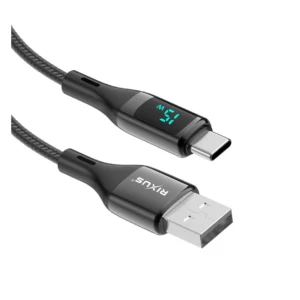 Rixus RXUC28AC Braided USB To USB-C Cable With LED Display 1m Black